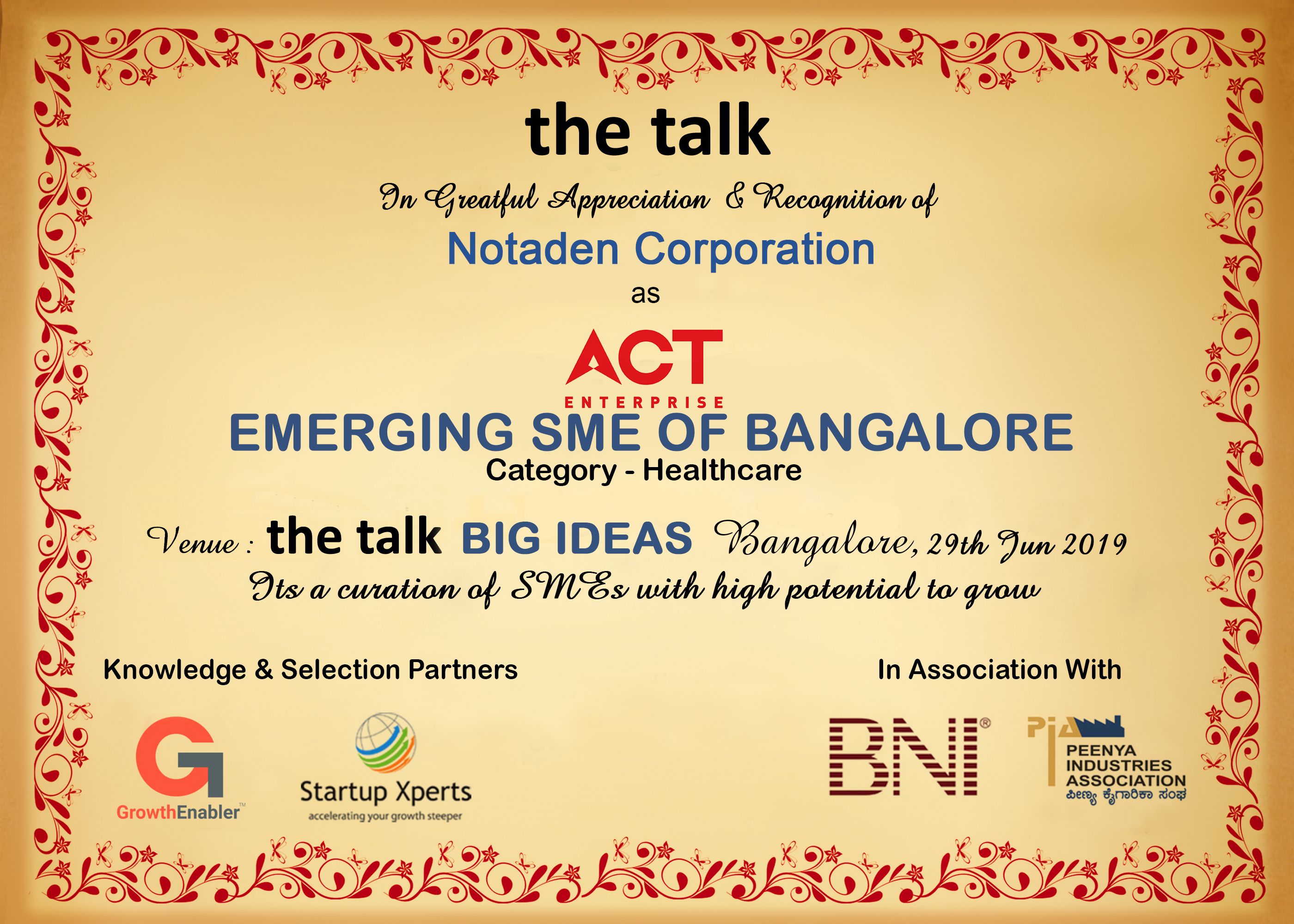 the talk - Big Ideas To Scale SME's And Startups The Westin, Hyderabad - 06th March 2019